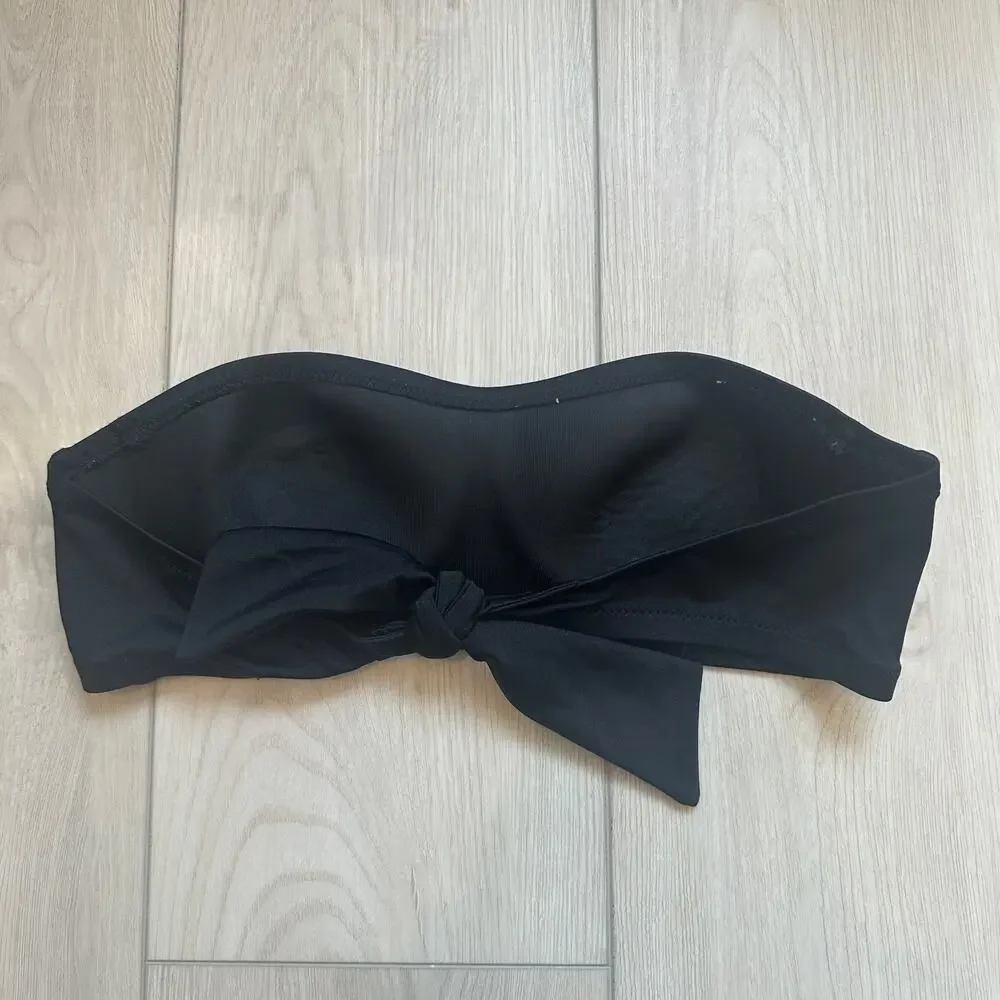 J. Crew black bandeau molded self tie back strapless summer bikini top small